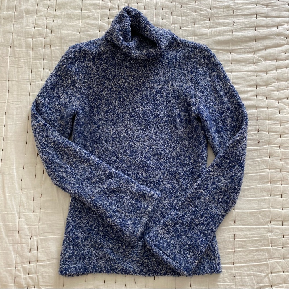 MODA INTERNATIONAL Blue Speckled Boucle Turtleneck Sweater Size M